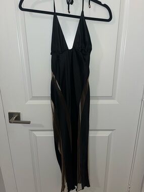 God Save Queens Black and Brown Backless Maxi Dress